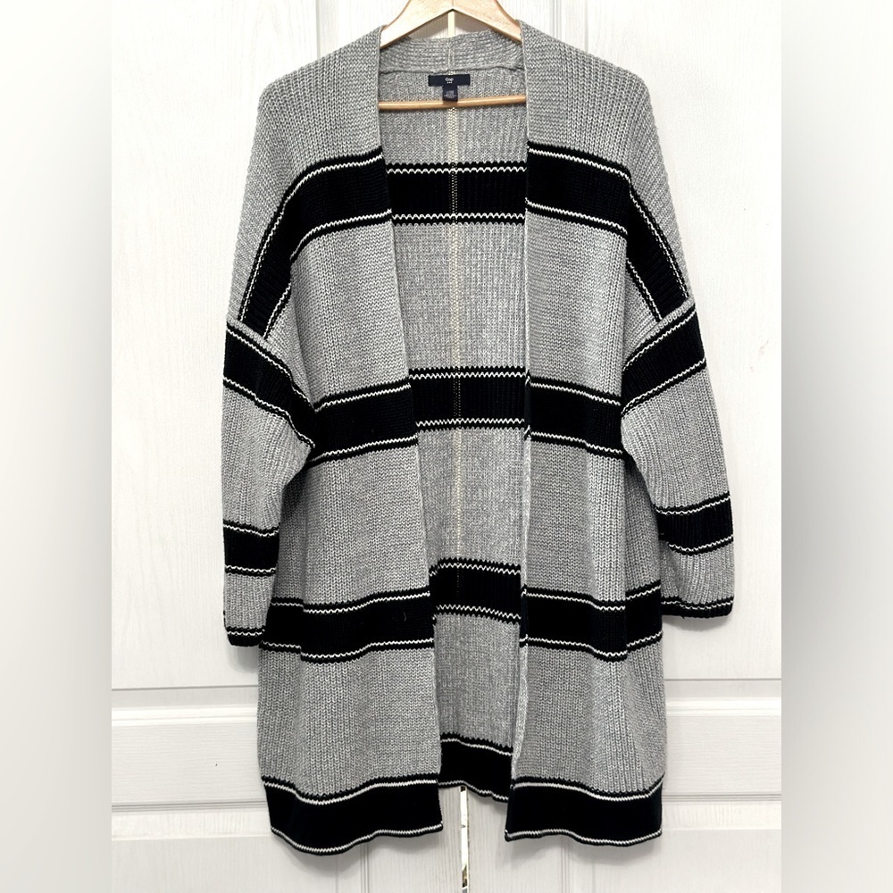 Gap Women's Oversized Open Front 100% Cotton Striped Longline Cardigan Size XXL‎